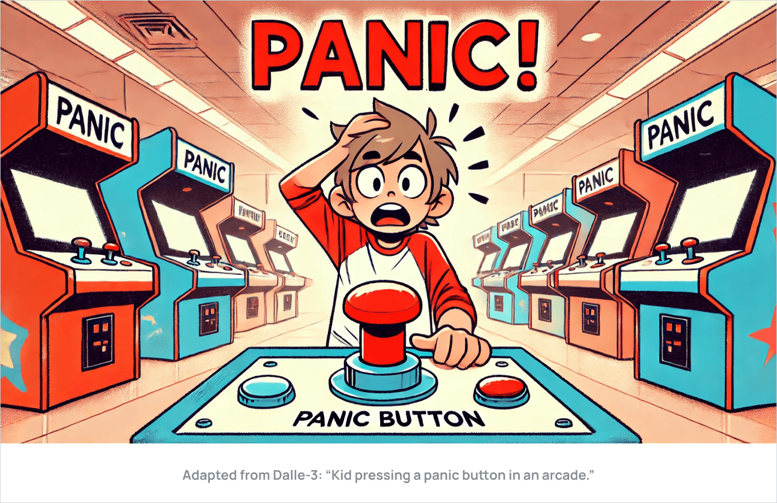 Adapted from Dalle-3: “Kid pressing a panic button in an arcade.”