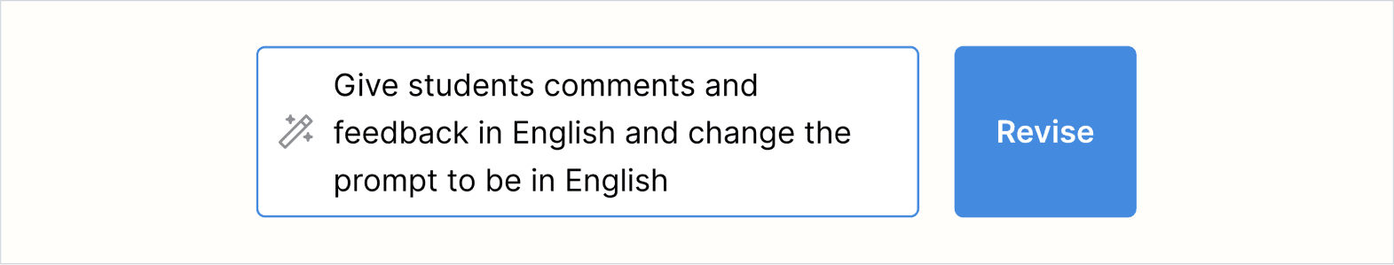Revision request stating "Give students comments and feedback in English and change the prompt to be in English."