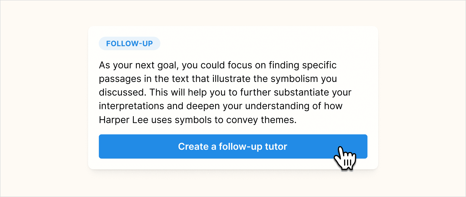 Follow-up tutor suggestion generated by Flint with cursor on the button to create the tutor with one click.